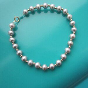 Real 14KT Gold Gray Cultured Pearl Bracelet - 7.5"